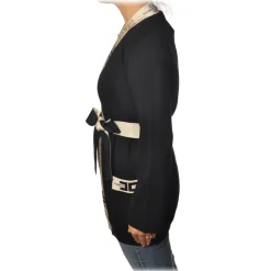 Elisabetta Franchi - Cardigan with Logoed Edges - Black - Pullover - Made in Italy - Luxury Exclusive Collection - Avvenice