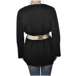 Elisabetta Franchi - Cardigan with Logoed Edges - Black - Pullover - Made in Italy - Luxury Exclusive Collection - Avvenice