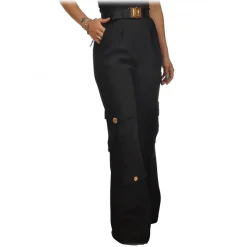 Elisabetta Franchi - Cargo Trousers with Gold Details - Black - Trousers - Made in Italy - Luxury Exclusive Collection - Avvenice