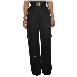Elisabetta Franchi - Cargo Trousers with Gold Details - Black - Trousers - Made in Italy - Luxury Exclusive Collection - Avvenice