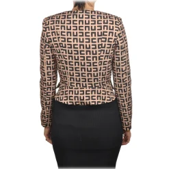 Elisabetta Franchi - Collarless Jacket in Logo Pattern - Black/Beige - Jacket - Made in Italy - Luxury Exclusive Collection - Avvenice