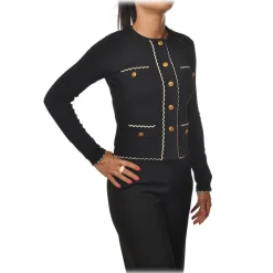 Elisabetta Franchi - Crew-Neck Sweater with Buttons - Black - Sweater - Made in Italy - Luxury Exclusive Collection - Avvenice