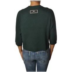 Elisabetta Franchi - Crew-Neck Pullover - Dark Green - Sweater - Made in Italy - Luxury Exclusive Collection - Avvenice