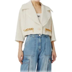 Elisabetta Franchi - Cropped Jacket with Chain Detail - White - Jacket - Made in Italy - Luxury Exclusive Collection - Avvenice