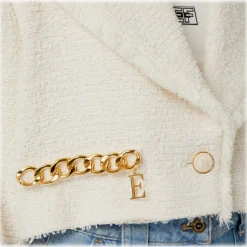 Elisabetta Franchi - Cropped Jacket with Chain Detail - White - Jacket - Made in Italy - Luxury Exclusive Collection - Avvenice