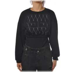 Elisabetta Franchi - Cropped Sweatshirt with Print - Black - Sweatshirt - Made in Italy - Luxury Exclusive Collection - Avvenice