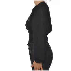 Elisabetta Franchi - Cropped Sweatshirt with Print - Black - Sweatshirt - Made in Italy - Luxury Exclusive Collection - Avvenice