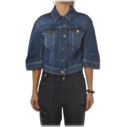 Elisabetta Franchi - Denim Jacket with Logo - Blue - Jacket - Made in Italy - Luxury Exclusive Collection - Avvenice