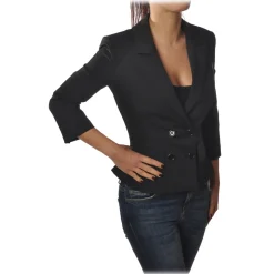 Elisabetta Franchi - Double-Breasted Model with 3/4 Sleeve - Black - Jacket - Made in Italy - Luxury Exclusive Collection - Avvenice