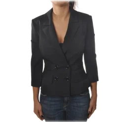 Elisabetta Franchi - Double-Breasted Model with 3/4 Sleeve - Black - Jacket - Made in Italy - Luxury Exclusive Collection - Avvenice