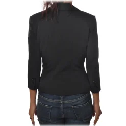 Elisabetta Franchi - Double-Breasted Model with 3/4 Sleeve - Black - Jacket - Made in Italy - Luxury Exclusive Collection - Avvenice