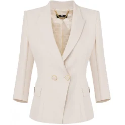 Elisabetta Franchi - Double-Breasted Screwed Jacket - Butter - Jacket - Made in Italy - Luxury Exclusive Collection - Avvenice