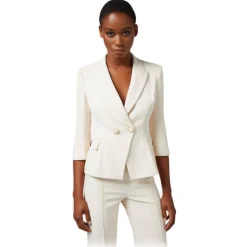 Elisabetta Franchi - Double-Breasted Screwed Jacket - Butter - Jacket - Made in Italy - Luxury Exclusive Collection - Avvenice