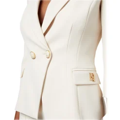 Elisabetta Franchi - Double-Breasted Screwed Jacket - Butter - Jacket - Made in Italy - Luxury Exclusive Collection - Avvenice