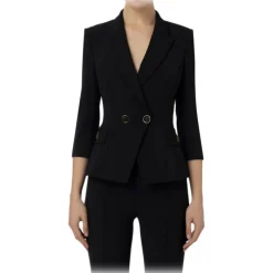 Elisabetta Franchi - Double-Breasted Screwed Jacket - Black - Jacket - Made in Italy - Luxury Exclusive Collection - Avvenice