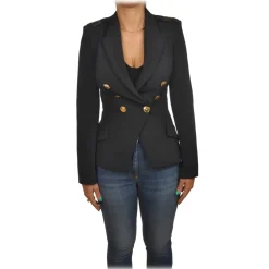 Elisabetta Franchi - Double-Breasted Jacket with Jewel Buttons - Black - Jacket - Made in Italy - Luxury Exclusive Collection - Avvenice