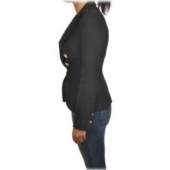 Elisabetta Franchi - Double-Breasted Jacket with Jewel Buttons - Black - Jacket - Made in Italy - Luxury Exclusive Collection - Avvenice