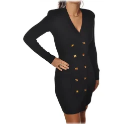 Elisabetta Franchi - Double-Breasted Dress with Jewel Buttons - Black - Dress - Made in Italy - Luxury Exclusive Collection - Avvenice