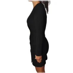 Elisabetta Franchi - Double-Breasted Dress with Jewel Buttons - Black - Dress - Made in Italy - Luxury Exclusive Collection - Avvenice