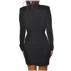 Elisabetta Franchi - Double-Breasted Dress with Jewel Buttons - Black - Dress - Made in Italy - Luxury Exclusive Collection - Avvenice