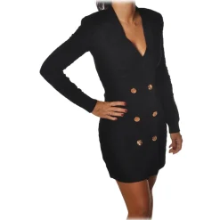 Elisabetta Franchi - Double-Breasted Dress with Gold Metal Buttons - Black - Dress - Made in Italy - Luxury Exclusive Collection - Avvenice