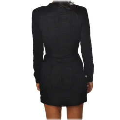 Elisabetta Franchi - Double-Breasted Dress with Gold Metal Buttons - Black - Dress - Made in Italy - Luxury Exclusive Collection - Avvenice