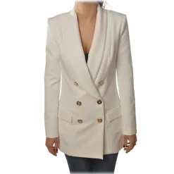 Elisabetta Franchi - Double-Breasted Model with Long Sleeve - White - Jacket - Made in Italy - Luxury Exclusive Collection - Avvenice