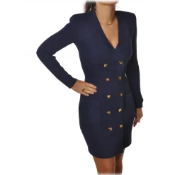 Elisabetta Franchi - Double-Breasted Dress with Jewel Buttons - Blue - Dress - Made in Italy - Luxury Exclusive Collection - Avvenice