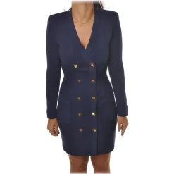Elisabetta Franchi - Double-Breasted Dress with Jewel Buttons - Blue - Dress - Made in Italy - Luxury Exclusive Collection - Avvenice
