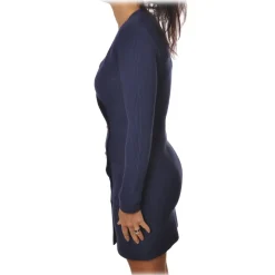 Elisabetta Franchi - Double-Breasted Dress with Jewel Buttons - Blue - Dress - Made in Italy - Luxury Exclusive Collection - Avvenice