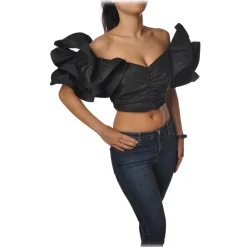 Elisabetta Franchi - Draped Crop Top - Black - Top - Made in Italy - Luxury Exclusive Collection - Avvenice