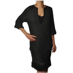 Elisabetta Franchi - Dress in Laminated Thread - Black - Dress - Made in Italy - Luxury Exclusive Collection - Avvenice