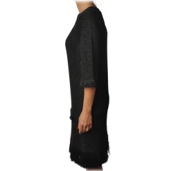 Elisabetta Franchi - Dress in Laminated Thread - Black - Dress - Made in Italy - Luxury Exclusive Collection - Avvenice