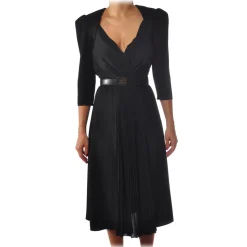 Elisabetta Franchi - Dress with Leather Belt - Black - Dress - Made in Italy - Luxury Exclusive Collection - Avvenice