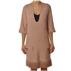 Elisabetta Franchi - Dress in Laminated Thread - Antique Pink - Dress - Made in Italy - Luxury Exclusive Collection - Avvenice