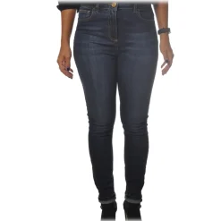 Elisabetta Franchi - Five Pockets High Waist Slim Trousers - Denim - Trousers - Made in Italy - Luxury Exclusive Collection - Avvenice
