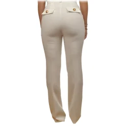 Elisabetta Franchi - Flared Leg Pants with Gold Buttons - Cream - Trousers - Made in Italy - Luxury Exclusive Collection - Avvenice