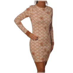 Elisabetta Franchi - High Neck Sheath Dress - Camel - Dress - Made in Italy - Luxury Exclusive Collection - Avvenice