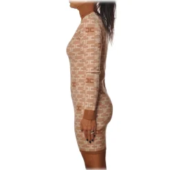 Elisabetta Franchi - High Neck Sheath Dress - Camel - Dress - Made in Italy - Luxury Exclusive Collection - Avvenice