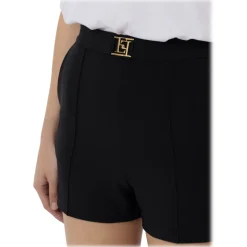 Elisabetta Franchi - High Waisted Shorts in Technical Fabric - Black - Trousers - Made in Italy - Luxury Exclusive Collection - Avvenice