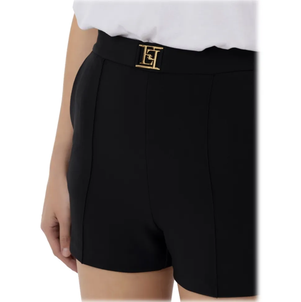 Elisabetta Franchi - High Waisted Shorts in Technical Fabric - Black - Trousers - Made in Italy - Luxury Exclusive Collection - Avvenice