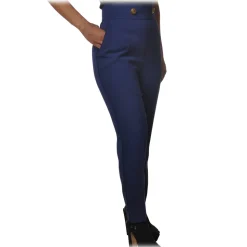 Elisabetta Franchi - High Waisted Straight Leg Trousers - Blue - Trousers - Made in Italy - Luxury Exclusive Collection - Avvenice