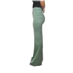 Elisabetta Franchi - High Waisted Wide Leg Trousers - Tiffany Green - Trousers - Made in Italy - Luxury Exclusive Collection - Avvenice
