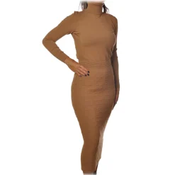 Elisabetta Franchi - High Neck Sheath Dress - Camel - Dress - Made in Italy - Luxury Exclusive Collection - Avvenice