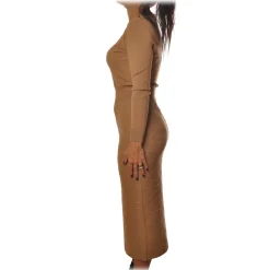Elisabetta Franchi - High Neck Sheath Dress - Camel - Dress - Made in Italy - Luxury Exclusive Collection - Avvenice