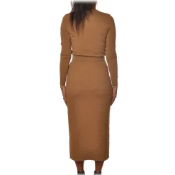Elisabetta Franchi - High Neck Sheath Dress - Camel - Dress - Made in Italy - Luxury Exclusive Collection - Avvenice