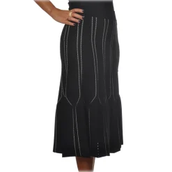 Elisabetta Franchi - High Skirt Elastic Waistband - Black Butter - Skirt - Made in Italy - Luxury Exclusive Collection - Avvenice
