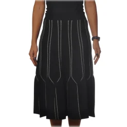 Elisabetta Franchi - High Skirt Elastic Waistband - Black Butter - Skirt - Made in Italy - Luxury Exclusive Collection - Avvenice