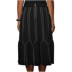 Elisabetta Franchi - High Skirt Elastic Waistband - Black Butter - Skirt - Made in Italy - Luxury Exclusive Collection - Avvenice