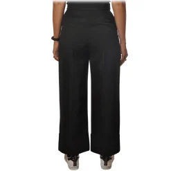 Elisabetta Franchi - High Waisted Wide Leg Trousers - Black - Trousers - Made in Italy - Luxury Exclusive Collection - Avvenice